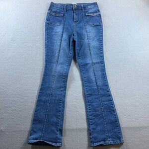 Honey & Bristle Flare Jeans Women 8P Blue Seam Front Flap Pocket
